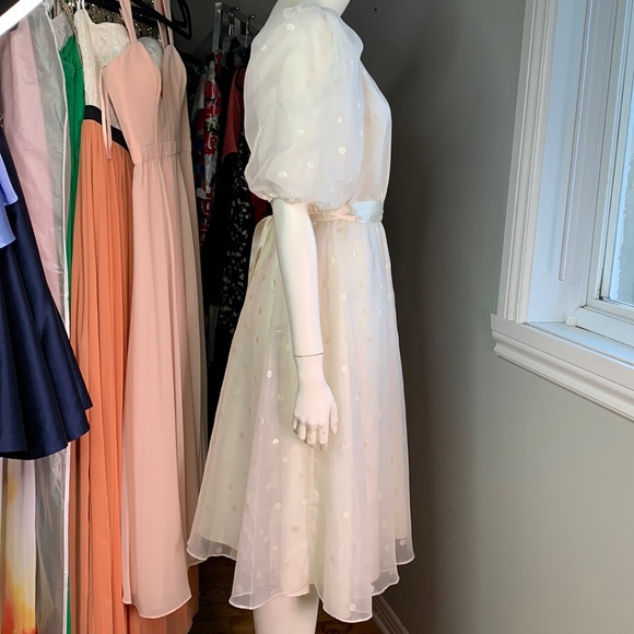 Beautiful Vintage 70s Dress Belted White white dots Wedding - Picture 5 of 14